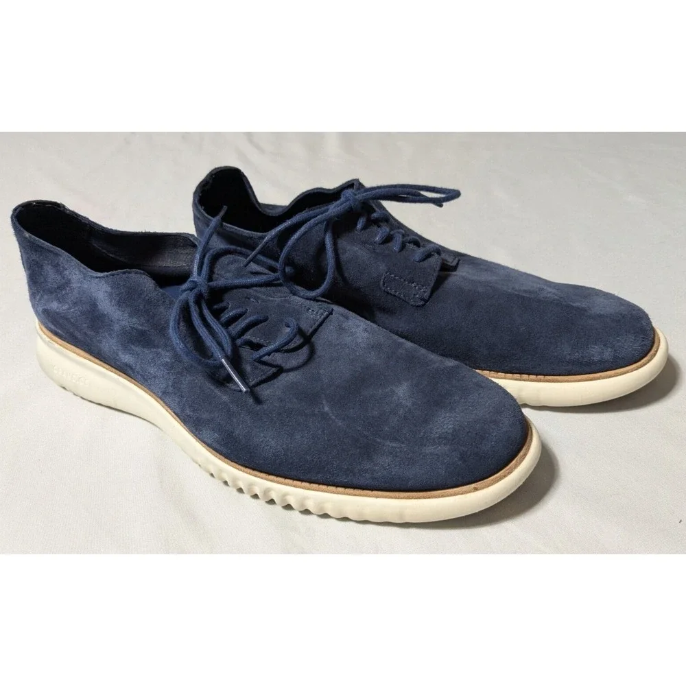 COLE HAAN 2.ZEROGRAND Men 10.5 M Plain Toe Oxford Marine Blue Suede Ivory C25237